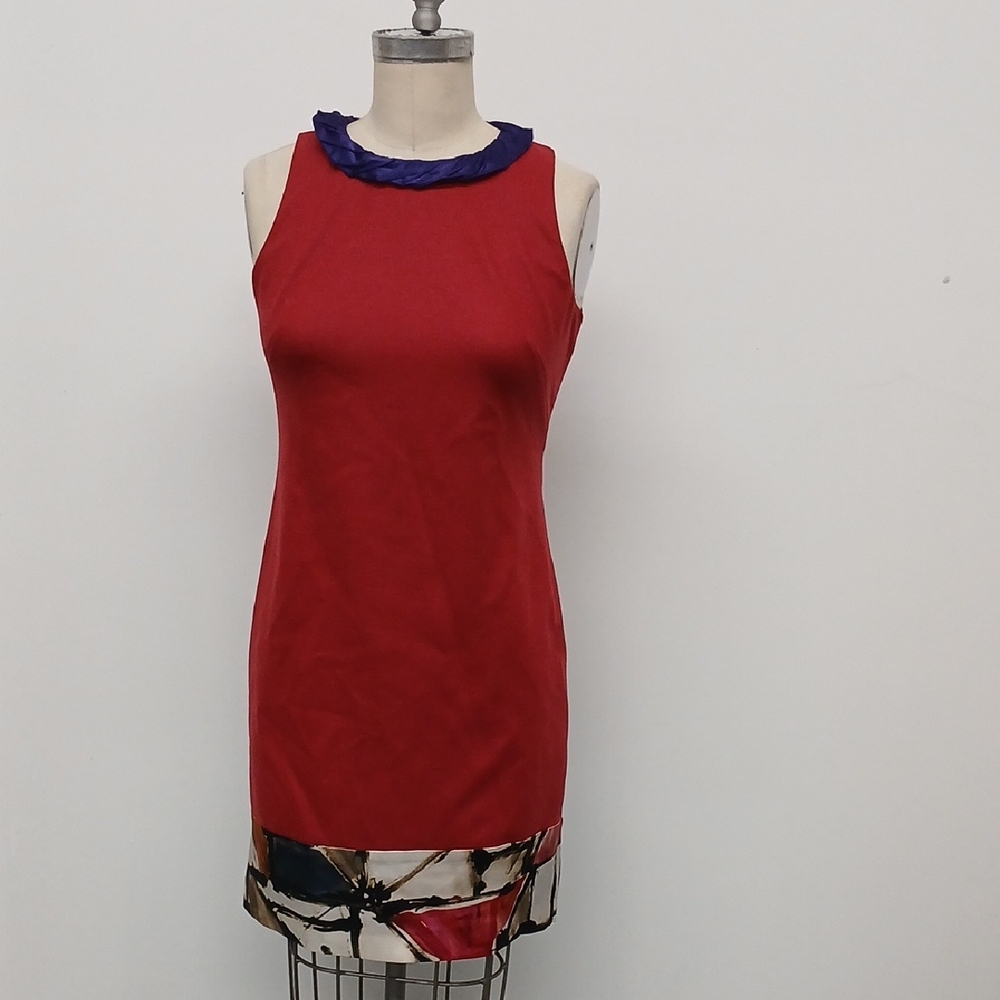 Elie Tahari Red & Purple Wool Blend Sleeveless Dress Size 4